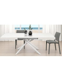 Tavolo moderno allungabile bianco frassino gambe tubolari bianche 140x90x74 160x90x74 vista frontale