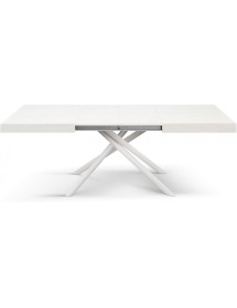 Tavolo moderno allungabile bianco frassino gambe tubolari bianche 140x90x74 160x90x74 vista frontale