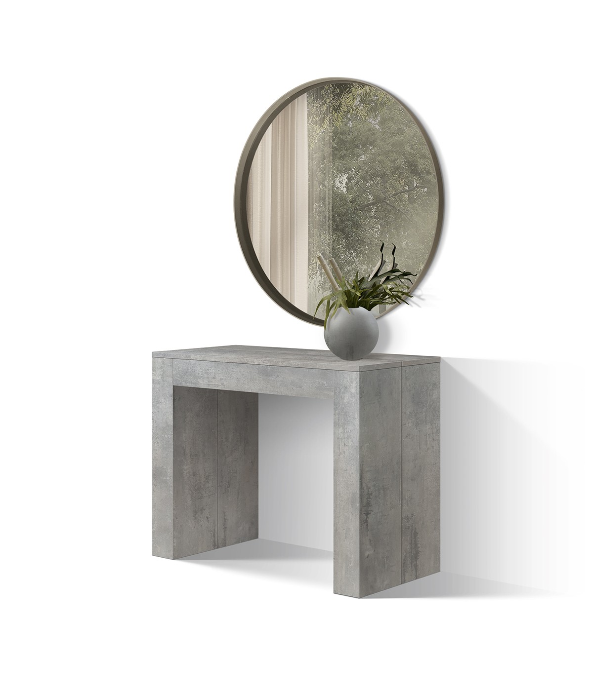 Consolle moderna allungabile grigio cemento 90x45x76 vista frontale