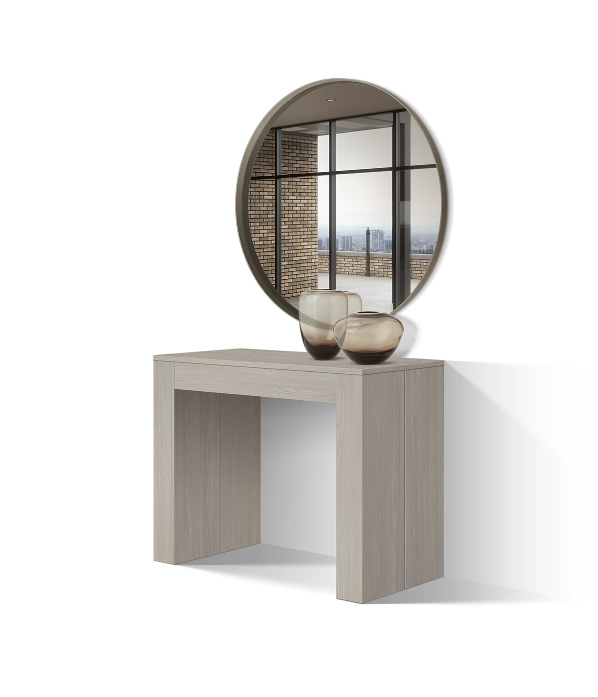 Consolle moderna allungabile olmo perla 90x45x76 vista frontale