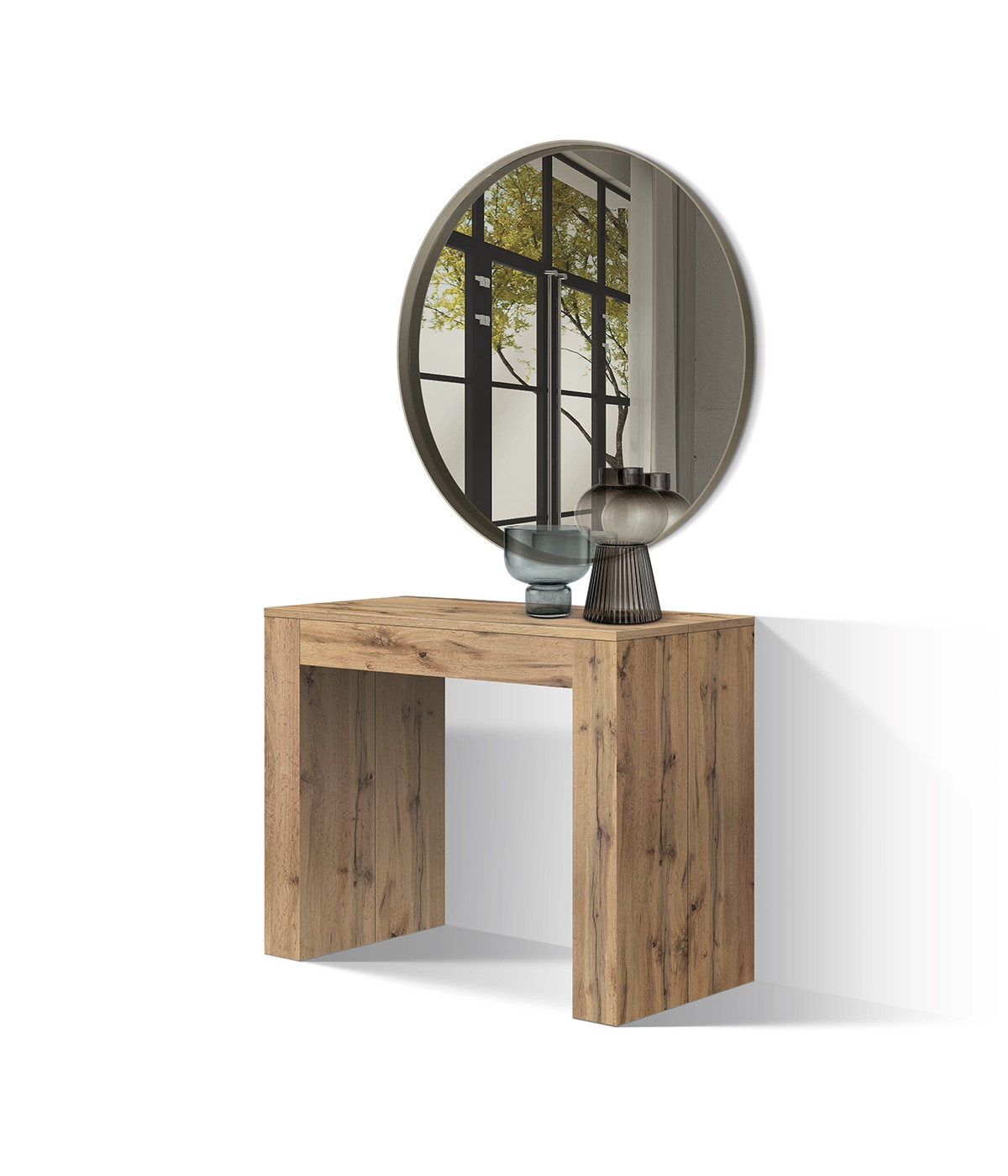 Consolle moderna allungabile rovere rustico 90x45x76 vista frontale