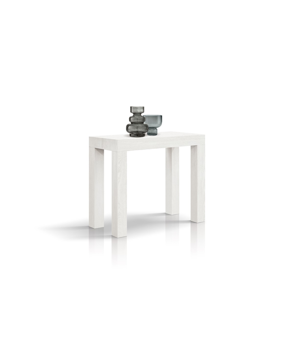 Consolle moderna allungabile bianco frassino 90x45x76 vista frontale