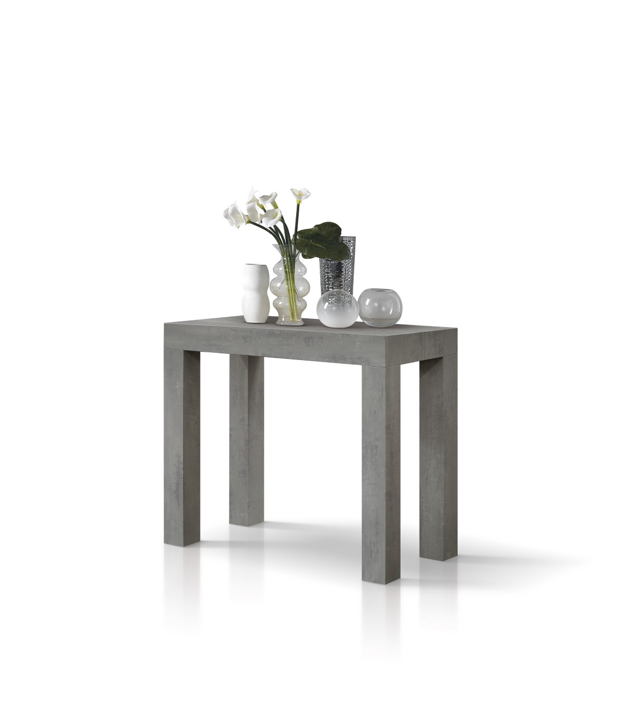 Consolle moderna allungabile grigio cemento 90x45x76 vista frontale