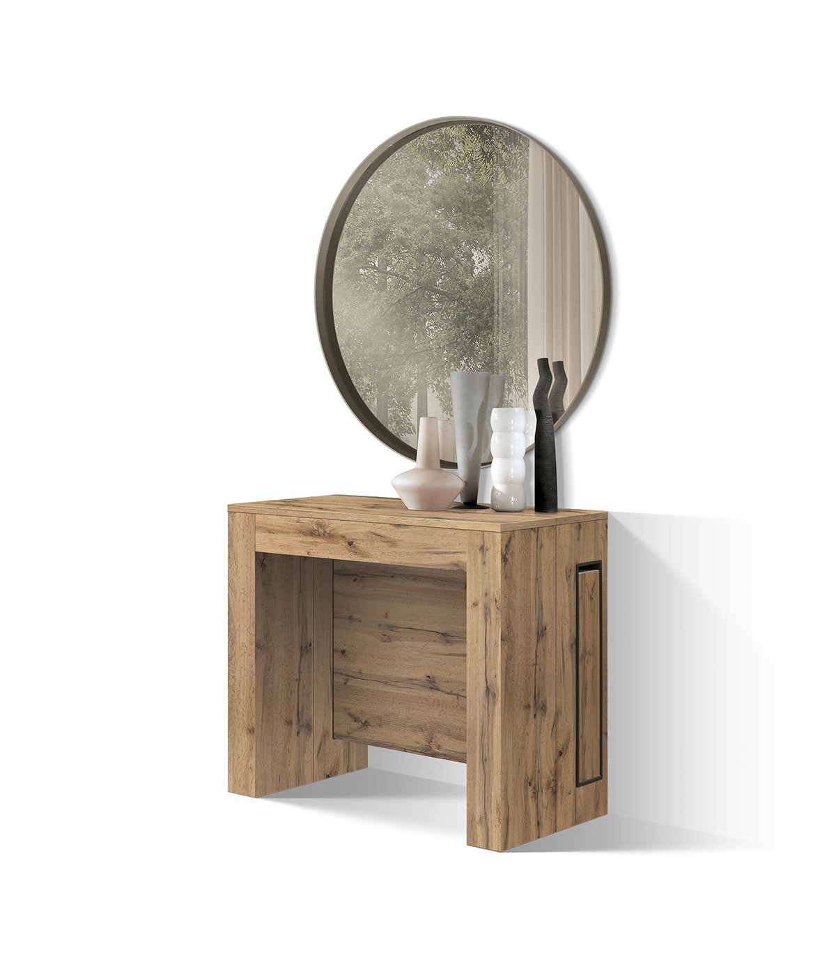 Consolle moderna allungabile rovere rustico 90x45x76 vista frontale