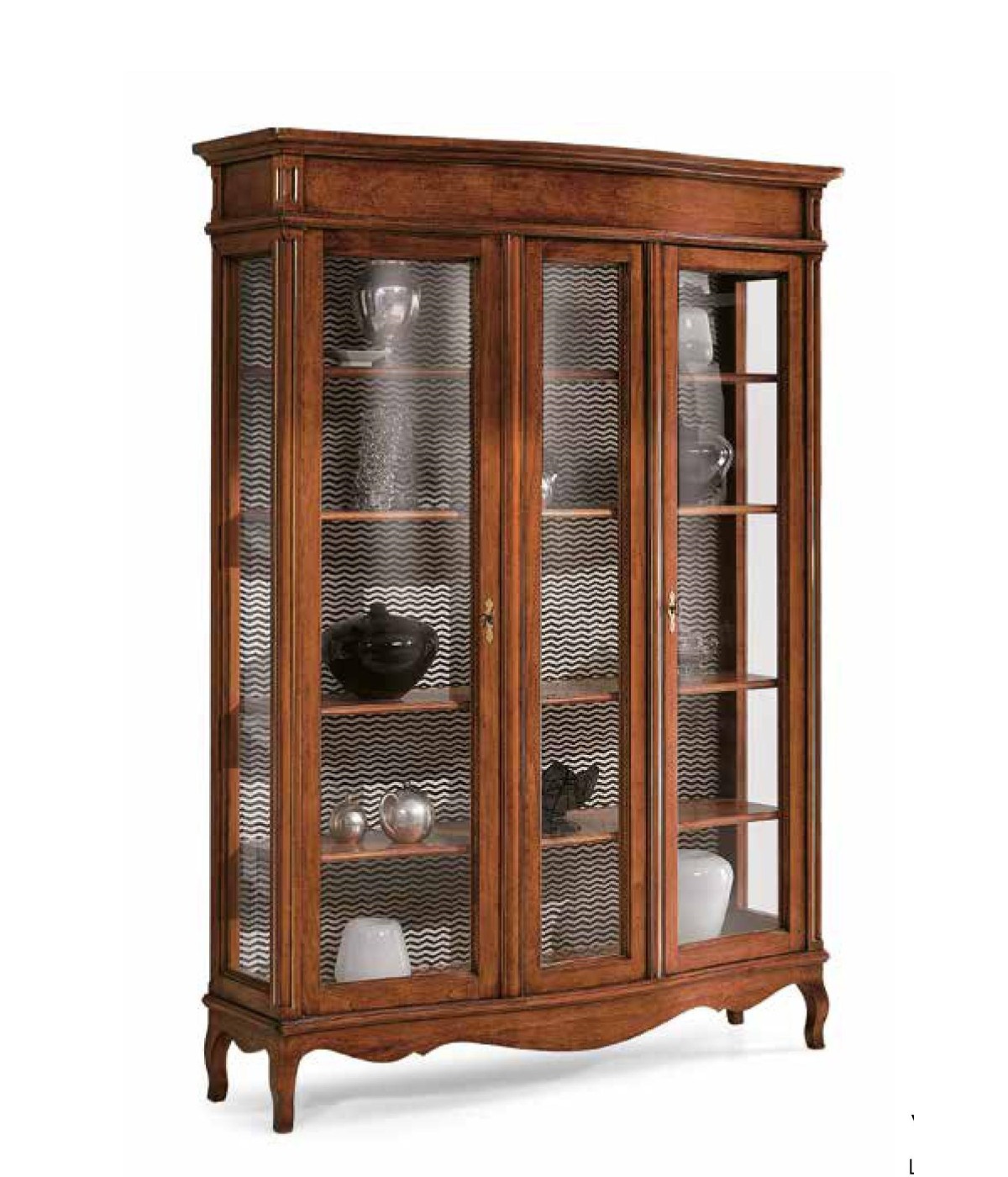 MOBILI 2G - VETRINA IN LEGNO MASSELLO 2 PORTE VETRI CURVI ANTERIORI MISURA L.159 P.47 H.212