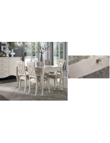 Tavolo barocco allungabile bianco anticato filo oro/argento 160x90x82  vista frontale