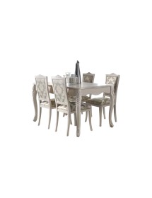 Tavolo barocco allungabile bianco anticato filo oro/argento 160x90x82  vista frontale