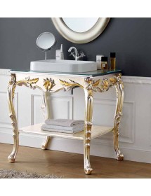 mobile bagno barocca in foglia argento platino con particolari foglia oro MISURA : l. 85 x h. 85 x p.58