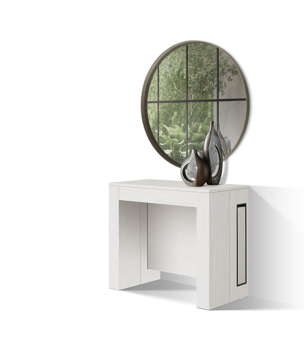 Consolle moderna allungabile bianco frassino 90x45x76 vista frontale