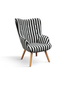 Poltrona moderna imbottita tessuto righe nere e bianche 67x76x97 VISTA FRONTALE
