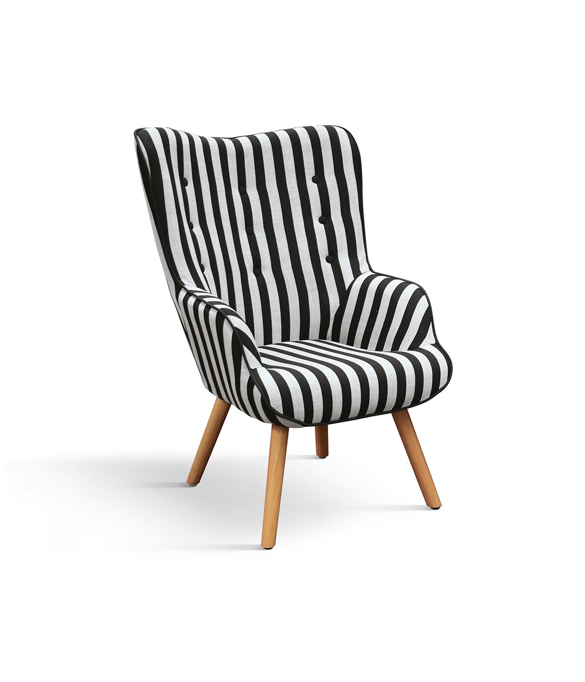 Poltrona moderna imbottita tessuto righe nere e bianche 67x76x97 VISTA FRONTALE