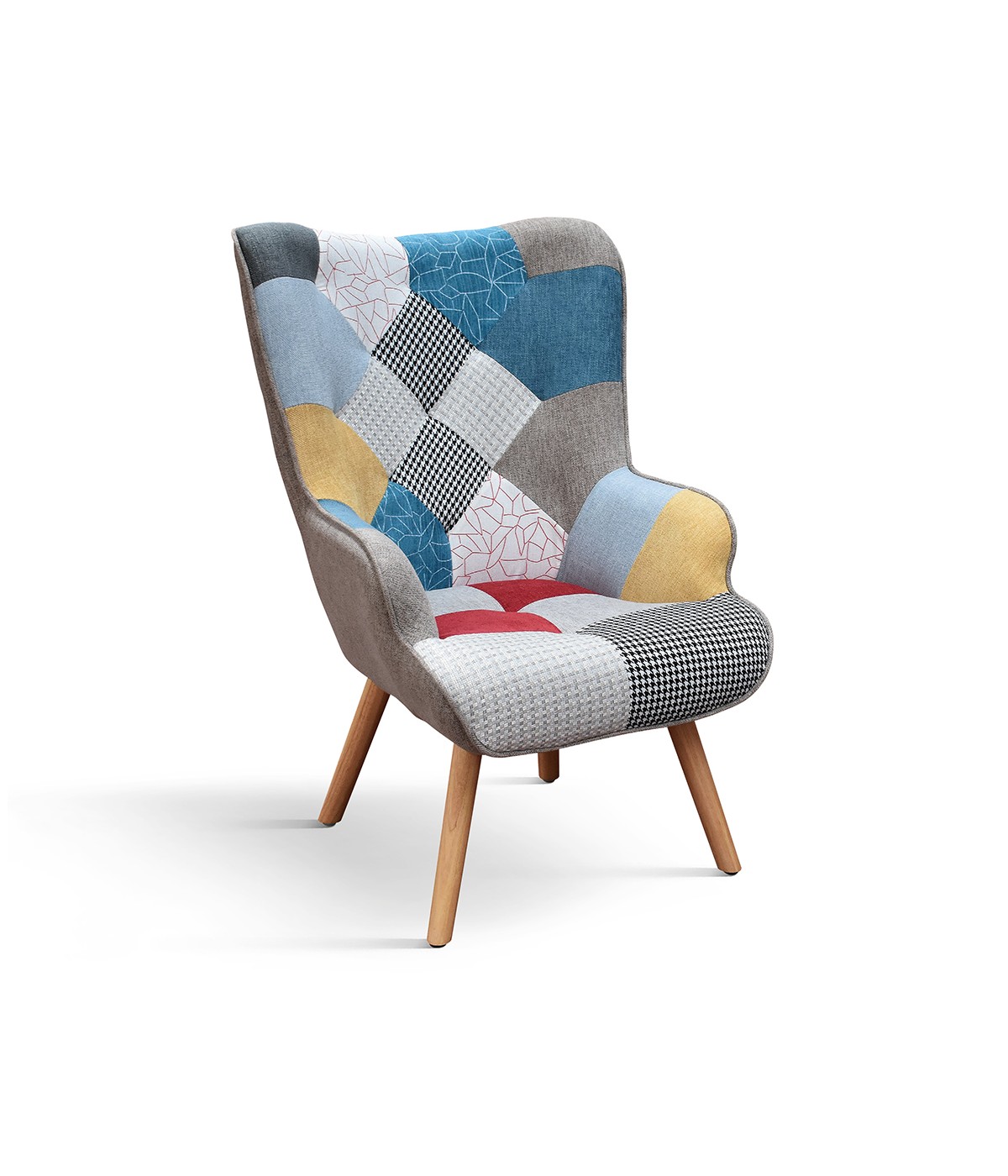 Poltrona moderna imbottita tessuto multicolore 67x76x97 VISTA FRONTALE