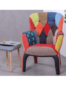 POLTRONA IMBOTTITA IN TESSUTO PATCHWORK 78x74x102 (653)