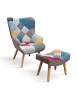 Poltrona moderna Patchwork con pouf imbottita 67x76x97