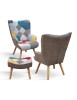 Poltrona moderna Patchwork con pouf imbottita 67x76x97