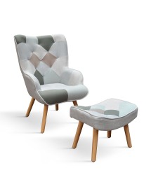 Poltrona moderna Patchwork con pouf imbottita 67x76x97