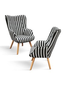 Poltrona moderna righe bianche e nere con pouf imbottito 67x76x97