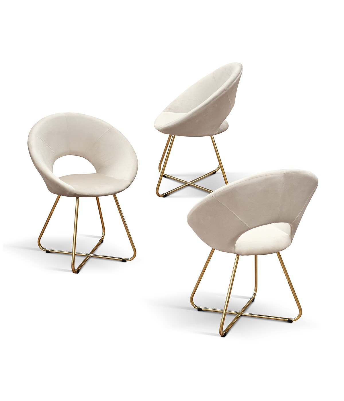 Set Poltrone moderne metallo oro imbottite velluto beige 65x46x83 VISTA FRONTALE