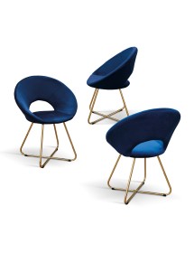 Set Poltrone moderne metallo oro imbottite velluto blu 65x46x83 VISTA FRONTALE