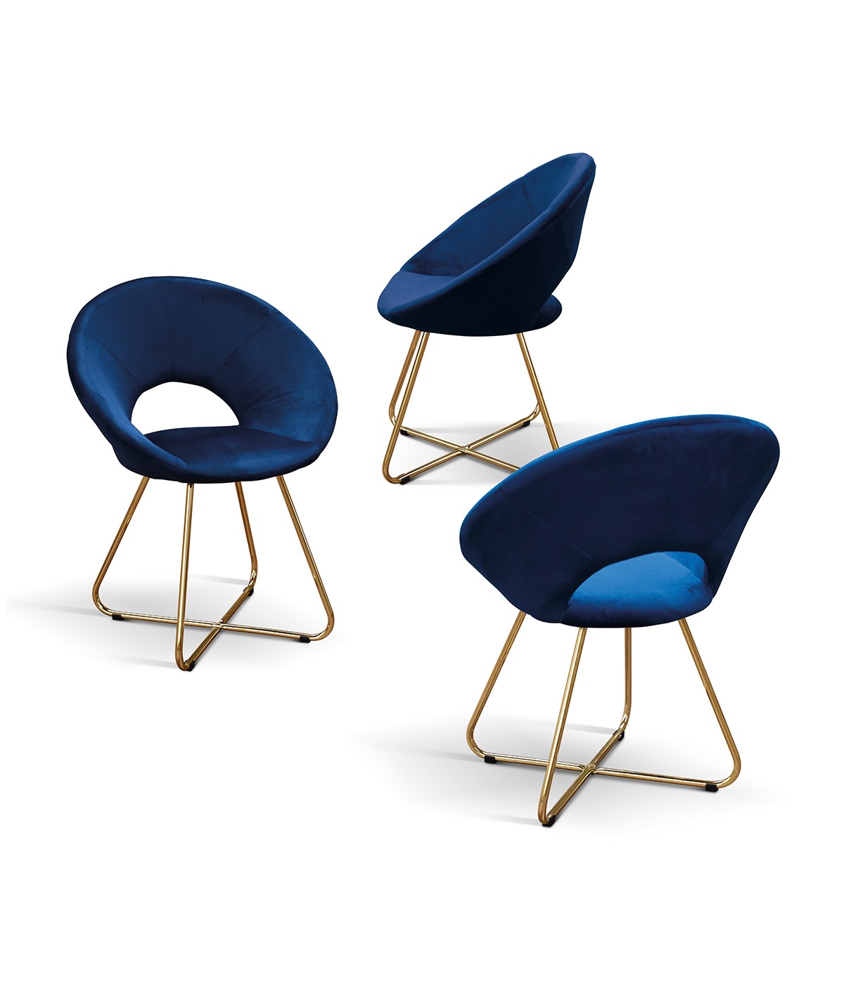 Set Poltrone moderne metallo oro imbottite velluto blu 65x46x83 VISTA FRONTALE