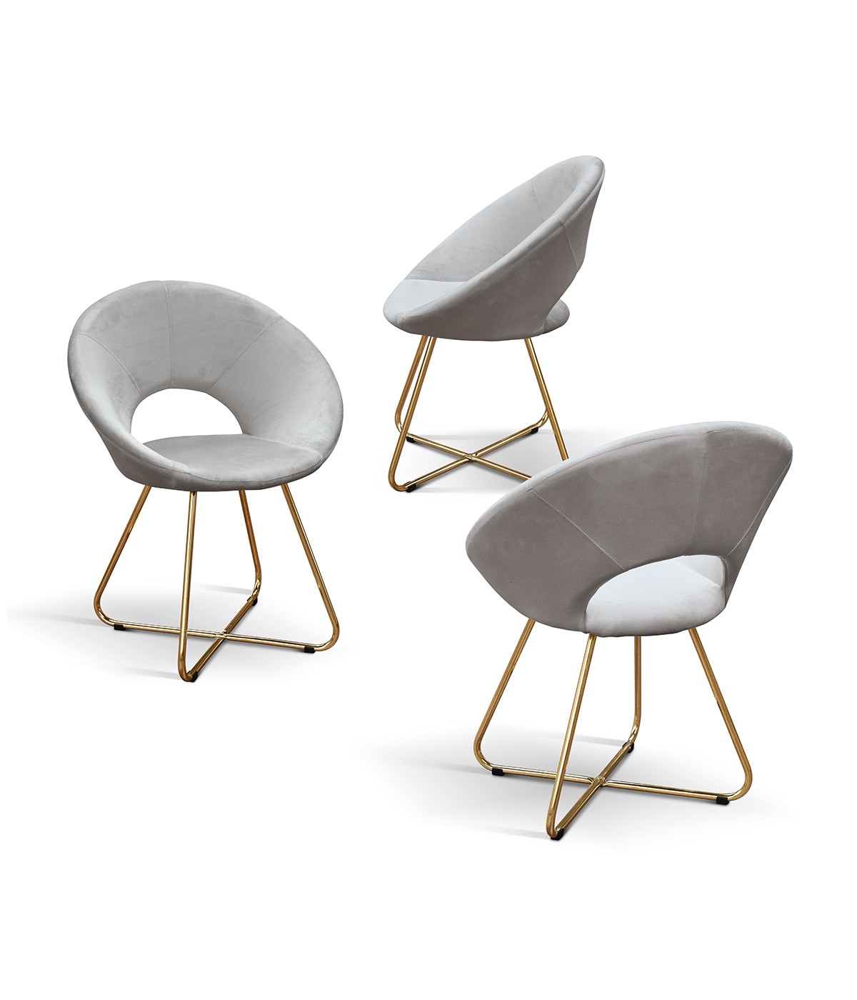 Set Poltrone moderne metallo oro imbottite velluto grigio 65x46x83 VISTA FRONTALE