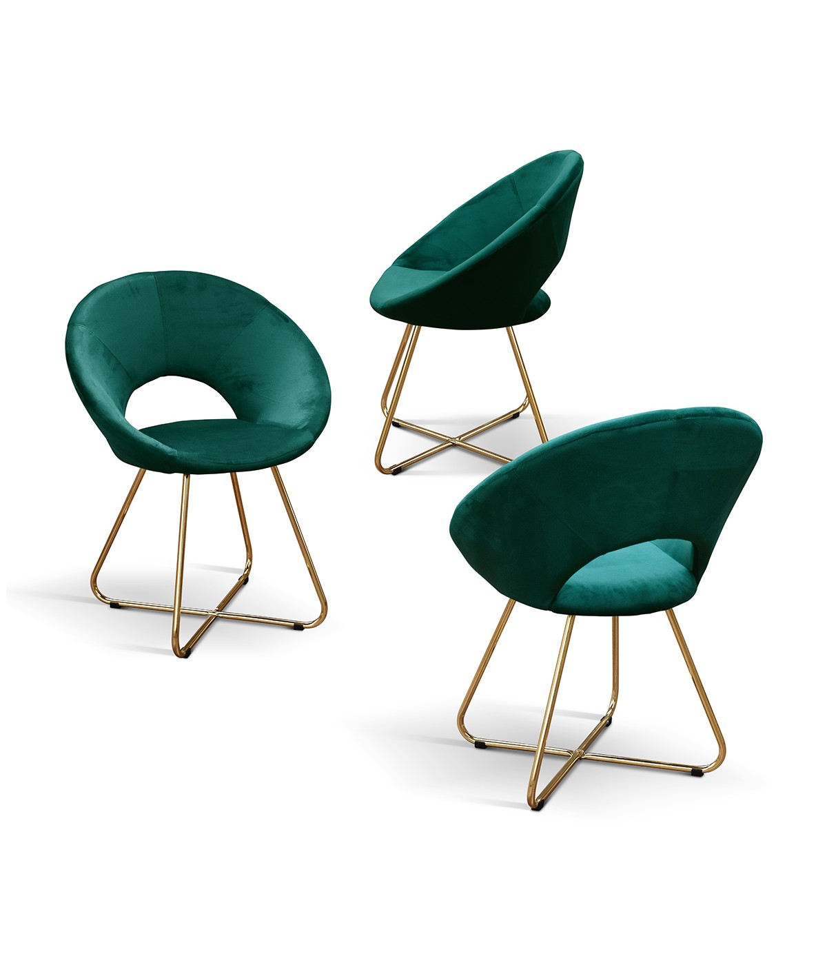 Set Poltrone moderne metallo oro imbottite velluto verde 65x46x83 VISTA FRONTALE