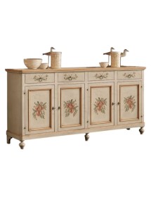 Madia credenza in legno provenzale laccata a mano 4 porte 198x50X107 vista frontale