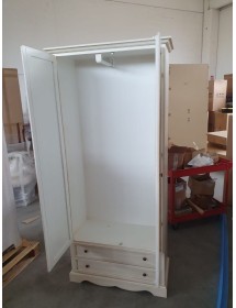 Armadio 2 porte 2 cassetti legno shabby bianco anticato 87x40x192 vista frontale