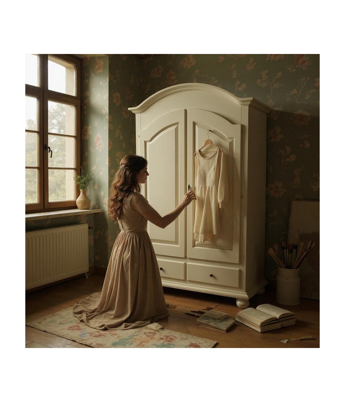 MOBILI 2G - ARMADIO ARTE POVERA 2 ANTE SHABBY LEGNO AVORIO PATINATO 125X61X200 vista frontale