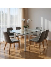 Tavolo moderno allungabile piano vetro trasparente 160x90x78