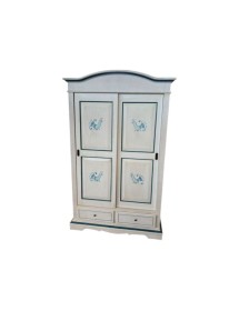Armadio 2 ante scorrevoli legno shabby bianco anticato pavoncella 122X59X200 VISTA FRONTALE
