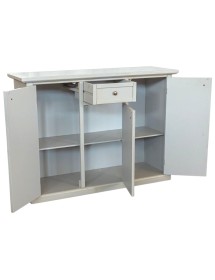 Madia credenza 3 ante 1 cassetto legno shabby bianco anticato 120x39x85 VISTA FRONTALE