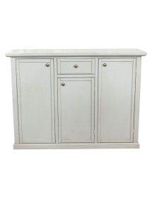 Madia credenza 3 ante 1 cassetto legno shabby bianco anticato 120x39x85 VISTA FRONTALE