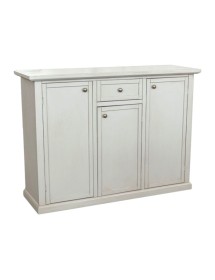 Madia credenza 3 ante 1 cassetto legno shabby bianco anticato 120x39x85 VISTA FRONTALE