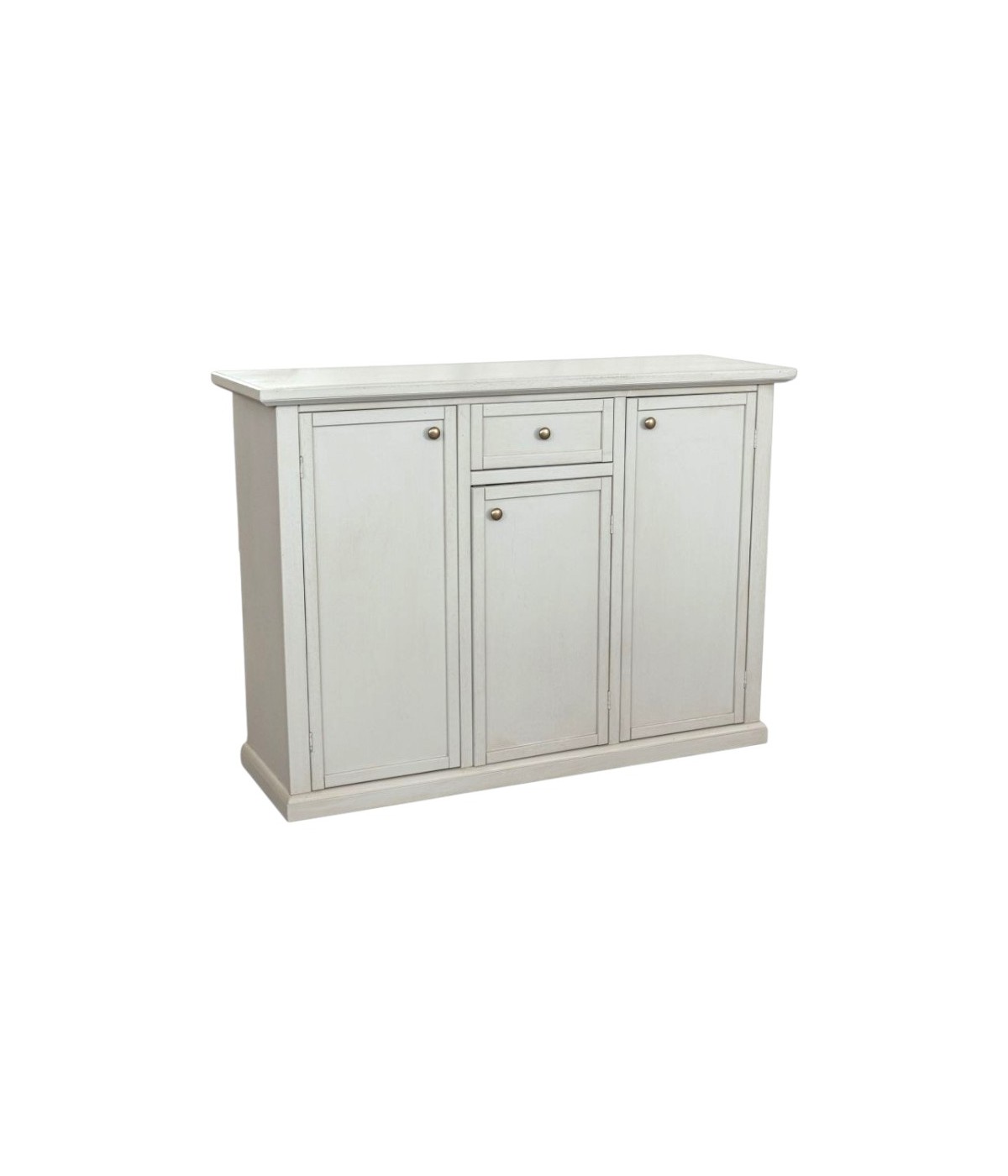 Madia credenza 3 ante 1 cassetto legno shabby bianco anticato 120x39x85 VISTA FRONTALE