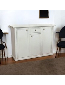 Madia credenza 3 ante 1 cassetto legno shabby bianco anticato 120x39x85 VISTA FRONTALE