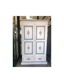 Armadio 2 porte 2 cassetti bianco filo azzurro decori 125X60X200 vista frontale