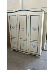 Armadio 3 porte bianco anticato filo blu pavoncella 158X56X197