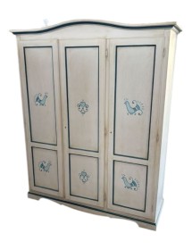 Armadio 3 porte bianco anticato filo blu pavoncella 158X56X197 VISTA FRONTALE