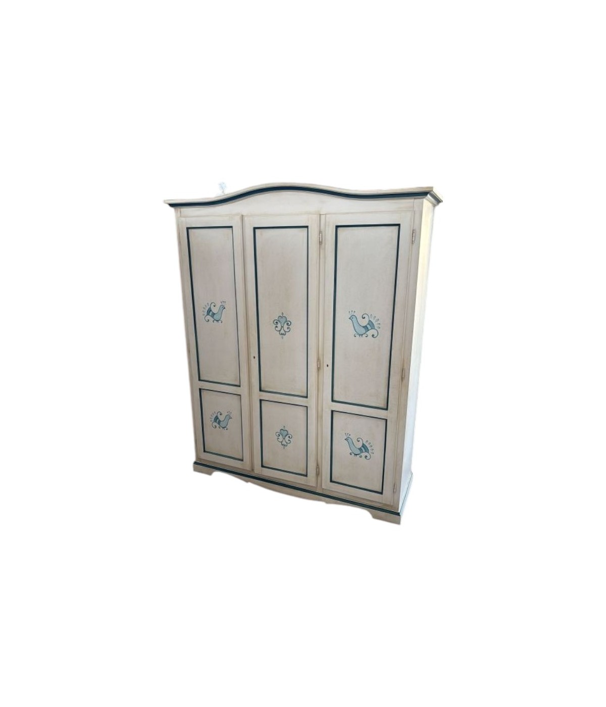 Armadio 3 porte bianco anticato filo blu pavoncella 158X56X197 VISTA FRONTALE