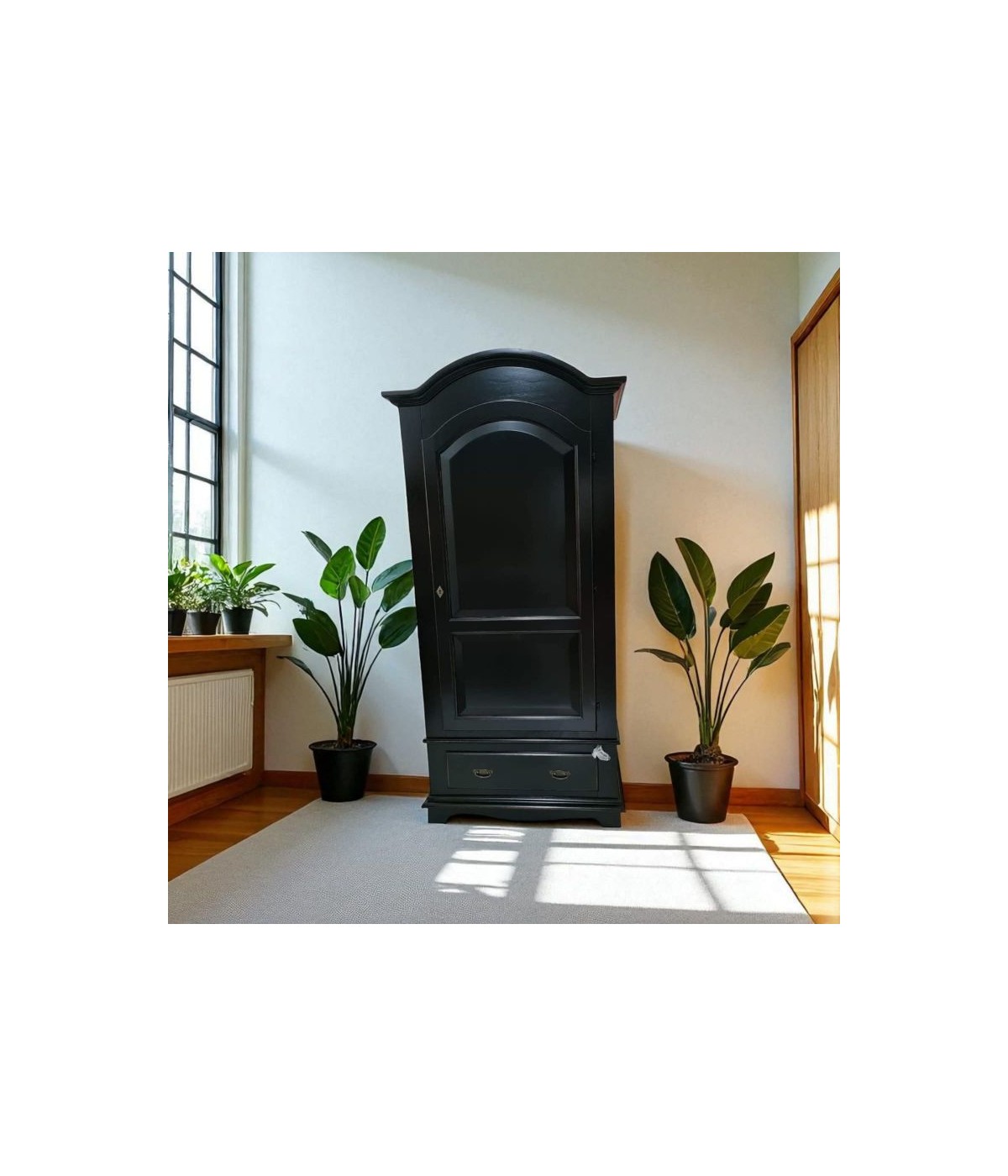 Armadio shabby chic 1 porta legno nero opaco 96x56x196 VISTA FRONTALE