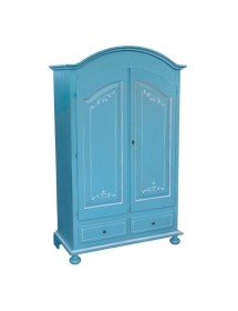 Armadio shabby chic legno decorato azzurro anticato 125x60x200 vista frontale