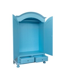 Armadio shabby chic legno decorato azzurro anticato 125x60x200 vista frontale