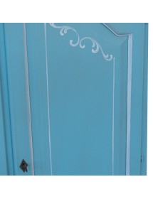 Armadio shabby chic legno decorato azzurro anticato 125x60x200 vista frontale