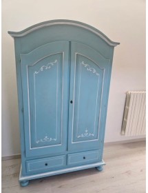 Armadio shabby chic legno decorato azzurro anticato 125x60x200 vista frontale