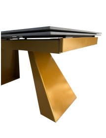 Tavolo moderno allungabile piano nero effetto marmo gambe oro 160x90x78 vista frontale