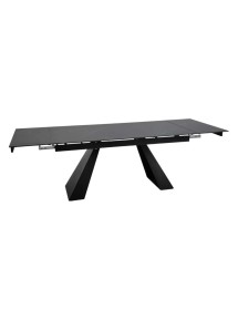 Tavolo moderno allungabile piano nero effetto marmo gambe nere 160x90x78 vista frontale