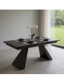 Tavolo moderno allungabile piano nero effetto marmo gambe nere 160x90x78 vista frontale