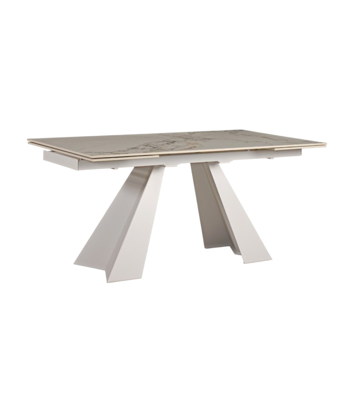 Tavolo moderno allungabile piano effetto marmo Gold gambe bianche 160x90x78