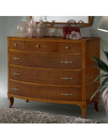 Gruppo 1 Cassettiera 2 Comodini legno classico sagomati noce bassano vista frontale